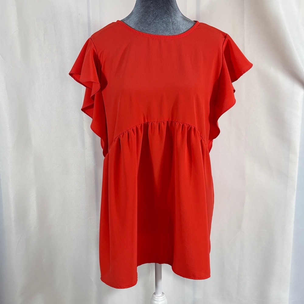 Ces Femme Orange Ruffle-Sleeve Tunic